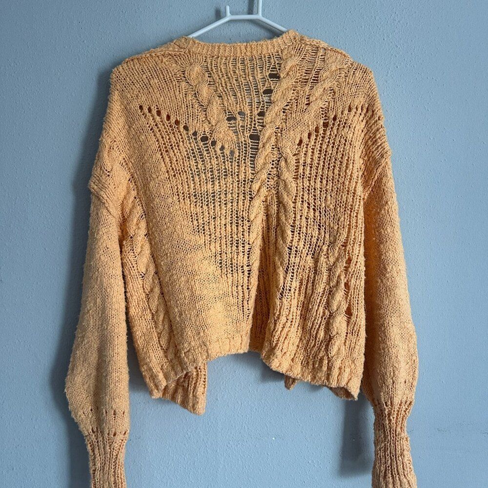 Free People Luxury Cable Knit Cardigan Peach Boho Button Sweater Small - Picture 3 of 7